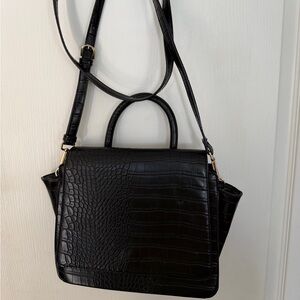 Black Crocodile-Embossed Women's Bag